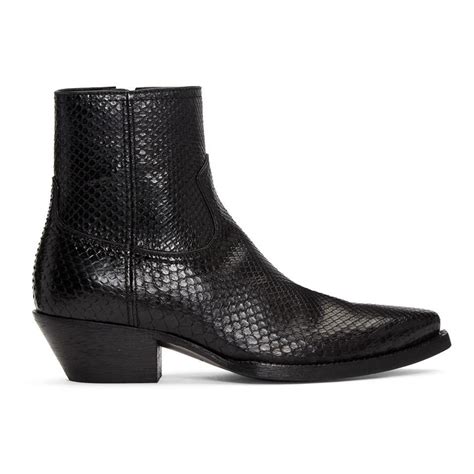 Saint Laurent Black Python Lukas Boots for Men .